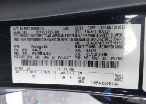 2014 Ford Fiesta Se z USA, uszkodzony, nr VIN 3FADP4BJ1EM153250